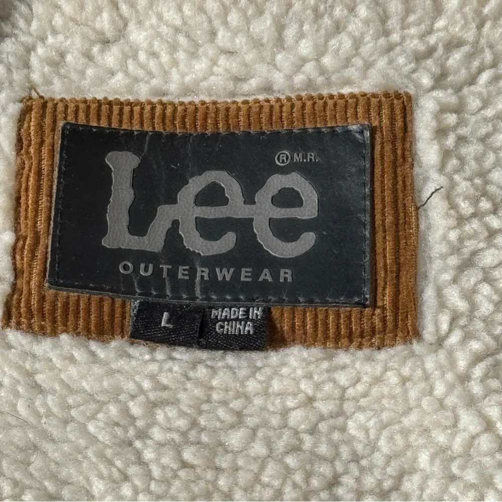 Lee Men's Corduroy Sherpa Work Trucker Jacket with Hood Size Large
